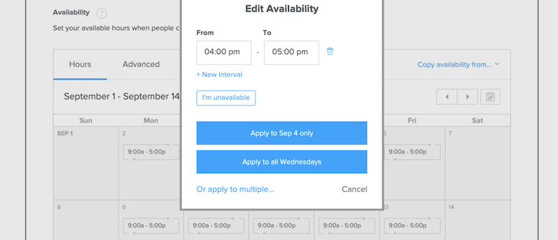 Screenshot of Calendly availability