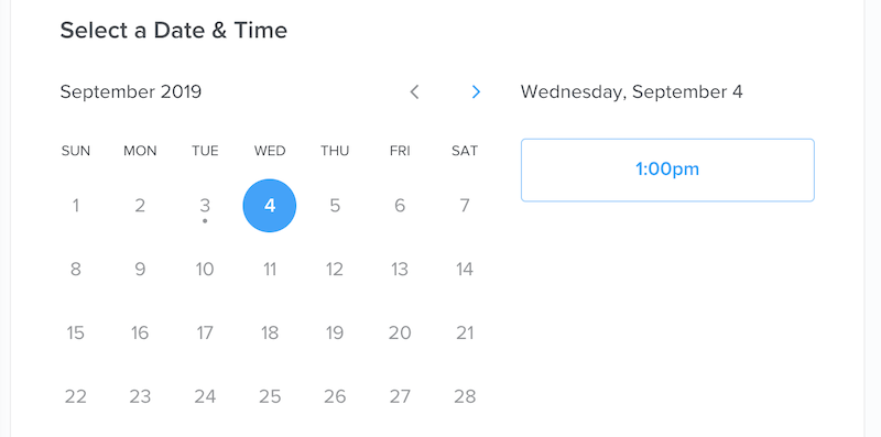 Screenshot of Calendly calendar