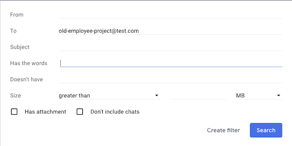 Screenshot of Gmail filter settings