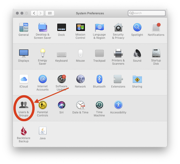 Screenshot of Mac users & groups preferences