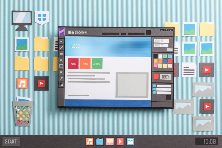Clip art showing various programs and a computer window depicting a website